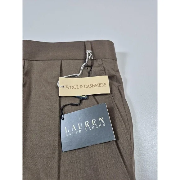 Lauren Ralph Lauren Pants Mens 46x36 Brown Wool Cashmere Pleated Dress Slacks - Picture 3 of 15